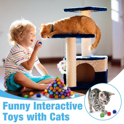 Poen 300 Pieces Cat Toy Fuzzy Balls Assorted Color Pom Pom Balls