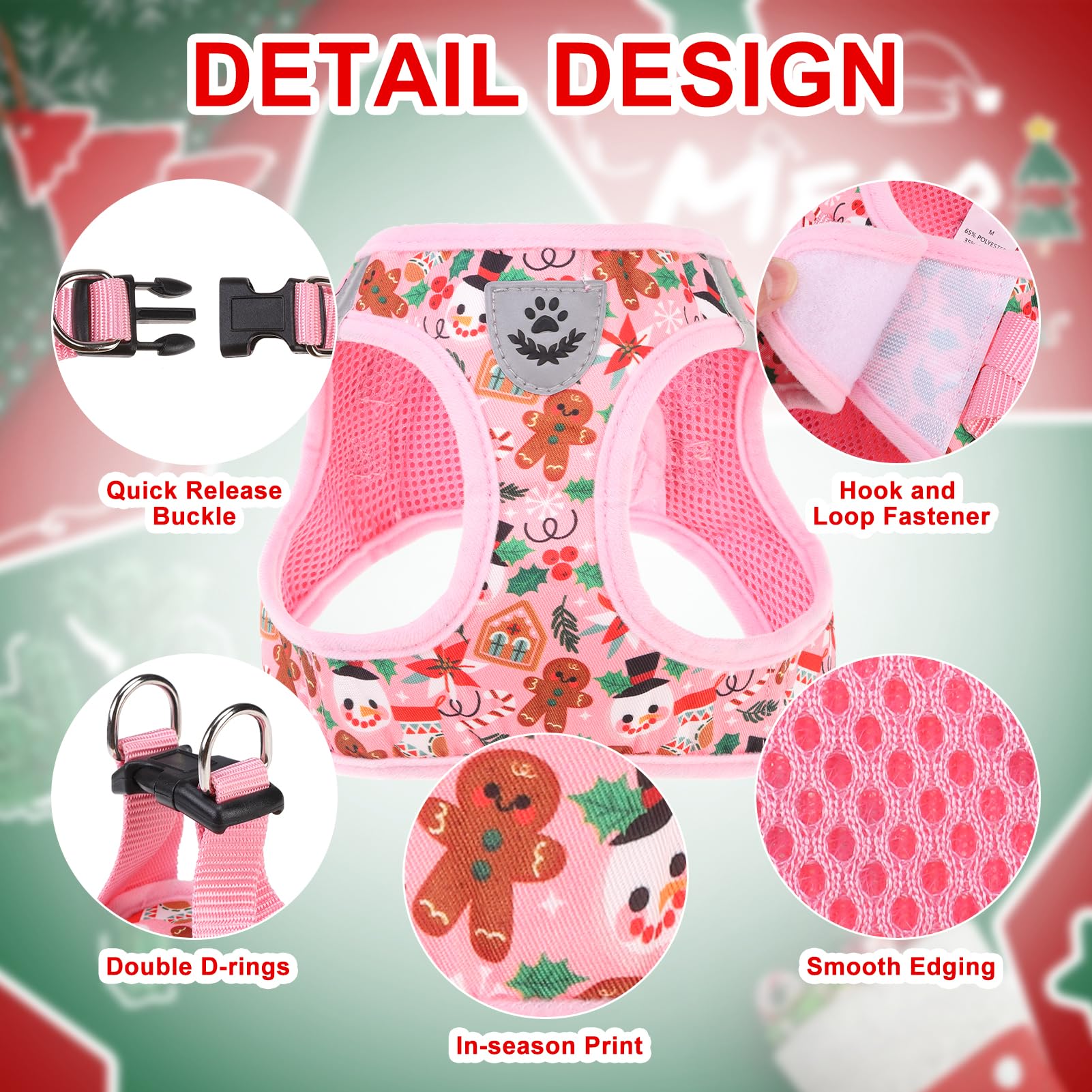 EXPAWLORER Christmas Puppy Harness Dog Collar and Leash Soft Collar