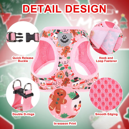 EXPAWLORER Christmas Puppy Harness Dog Collar and Leash Soft Collar