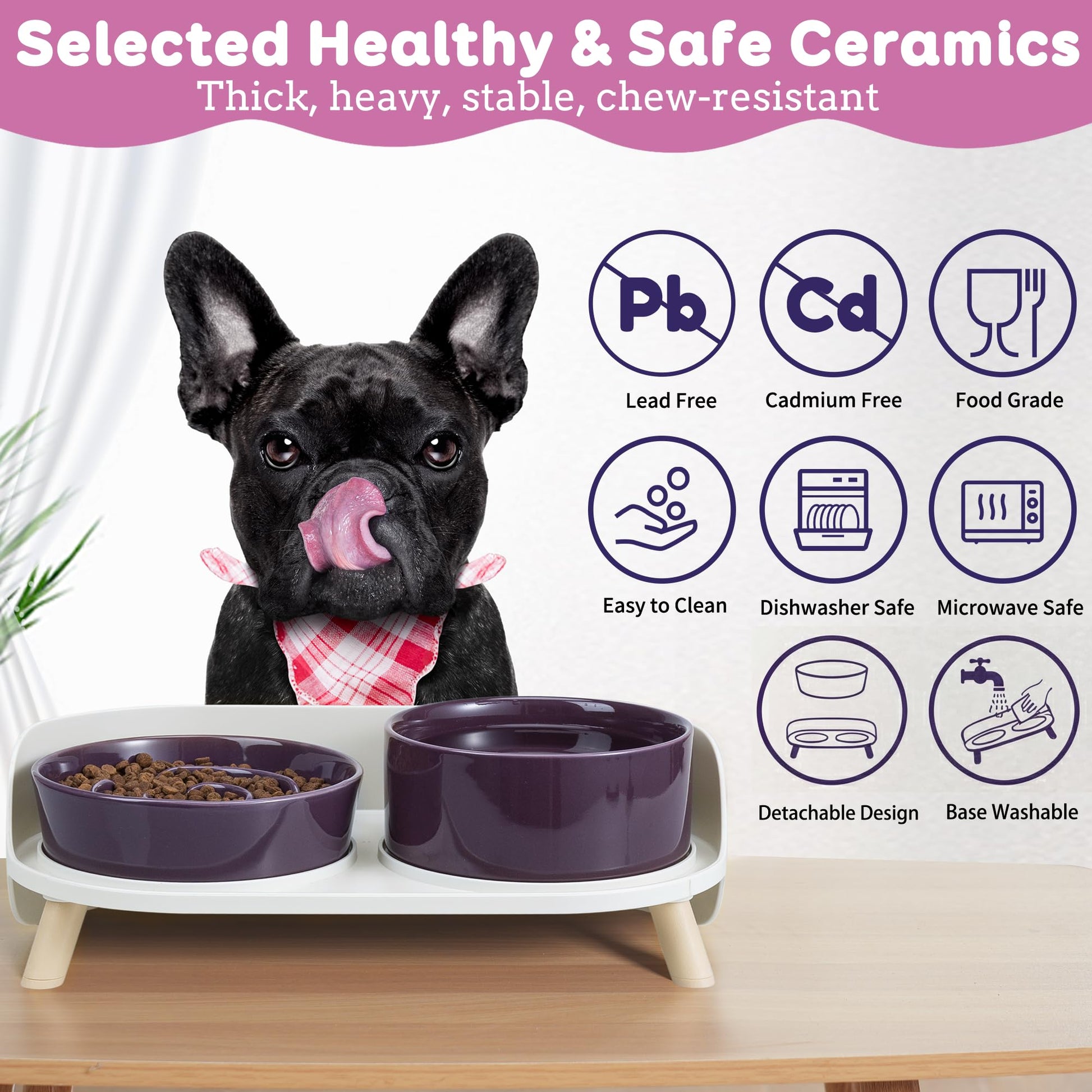 Elevated Slow Feeder Dog Bowls Ceramic Food and Water Bowl Set