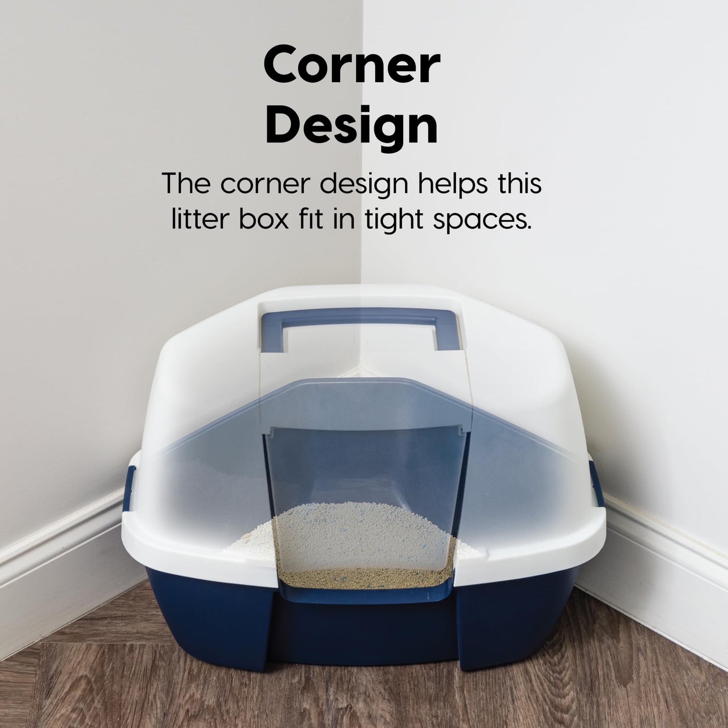 IRIS USA Cat Litter Box Enclosed Corner Litter Box with Scoop, Tray