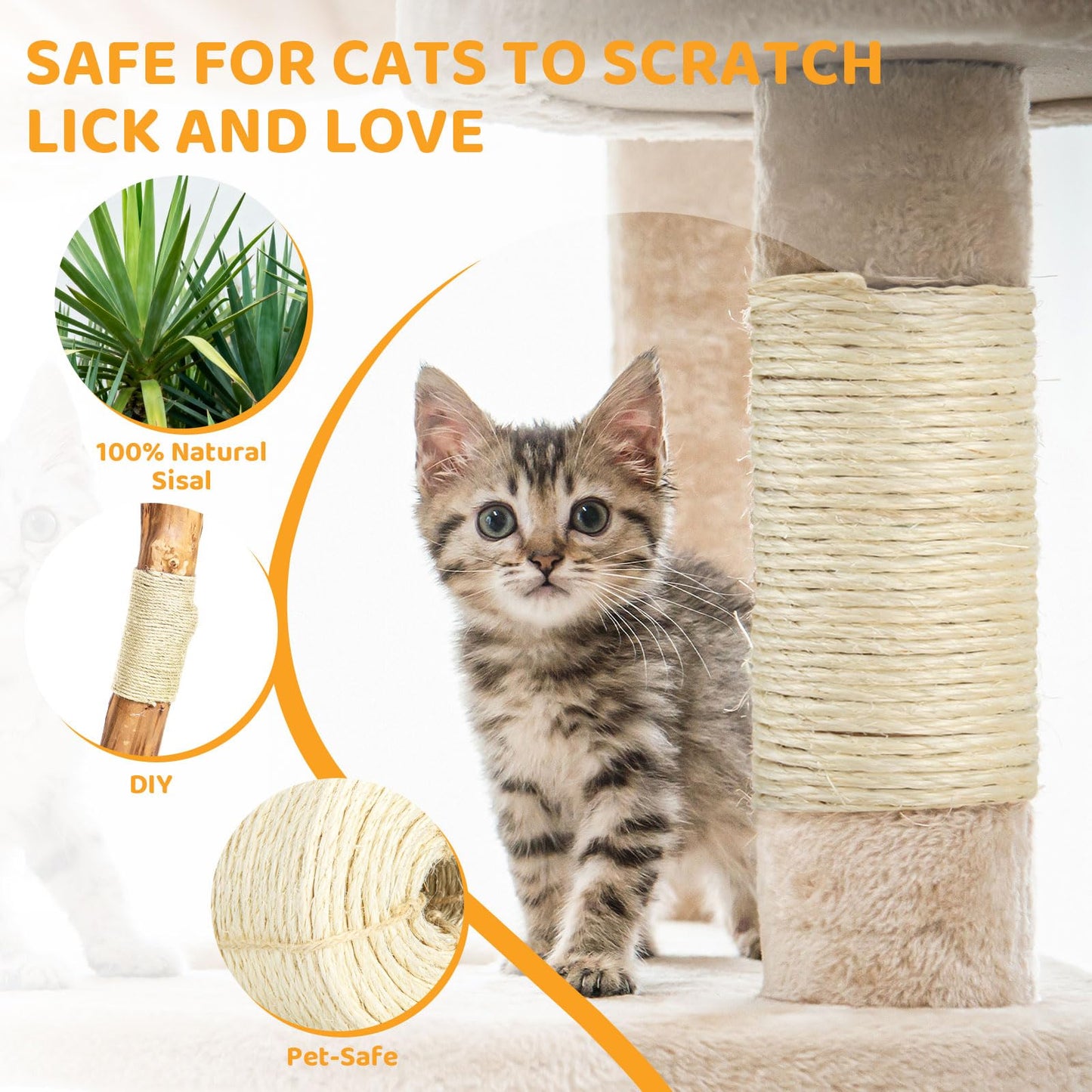 Natural Sisal Rope for Cat Scratcher Tree Thick 5-mm 1/ by Cat Tower