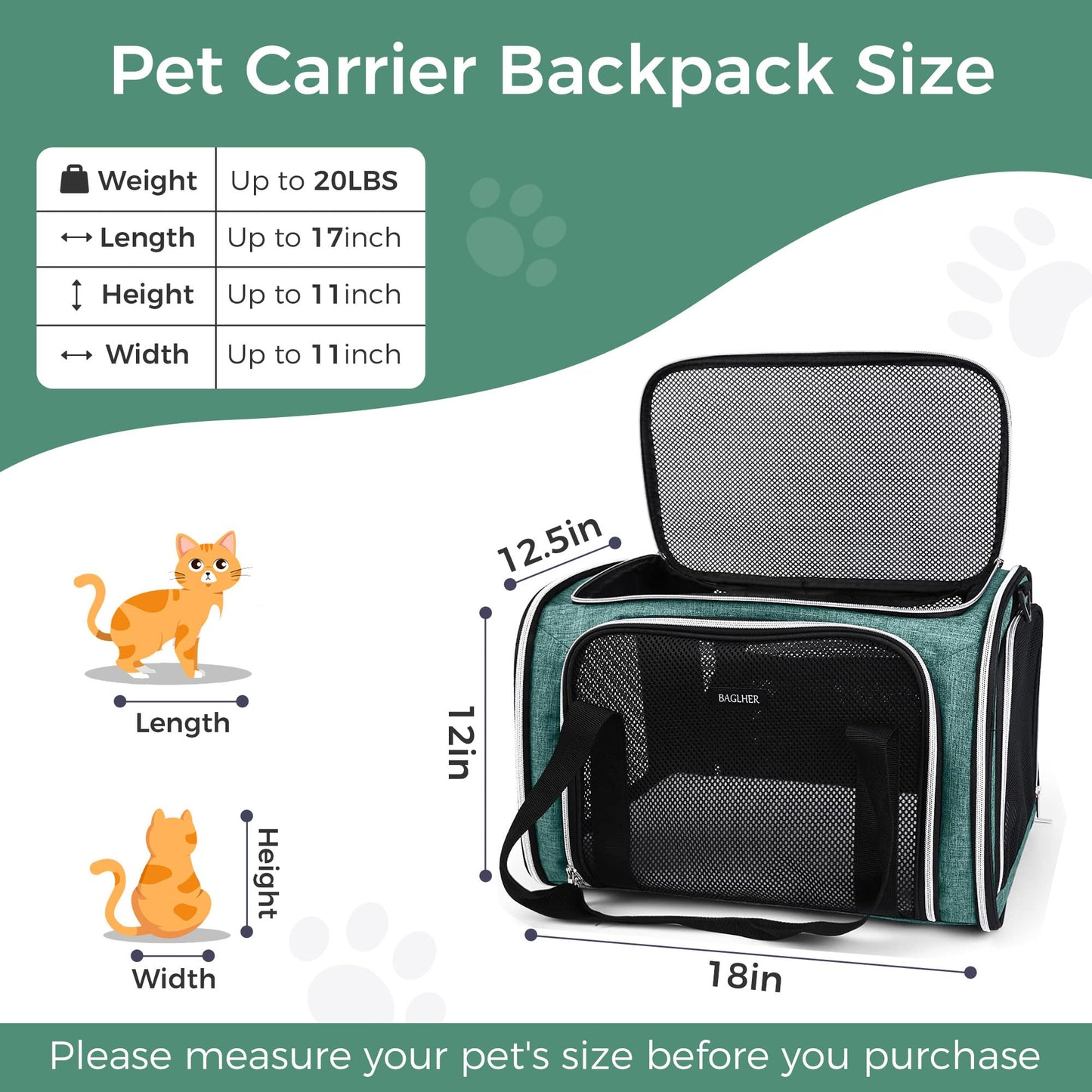 BAGLHER Pet Travel Carrier, Cat Carriers Dog Carrier