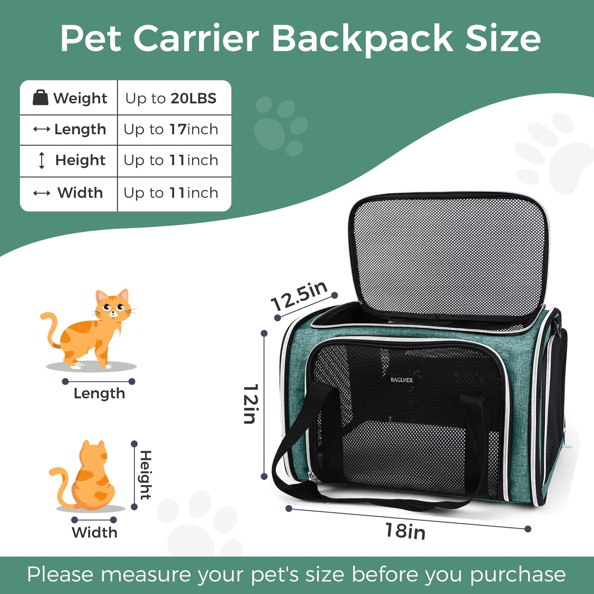 BAGLHER Pet Travel Carrier, Cat Carriers Dog Carrier