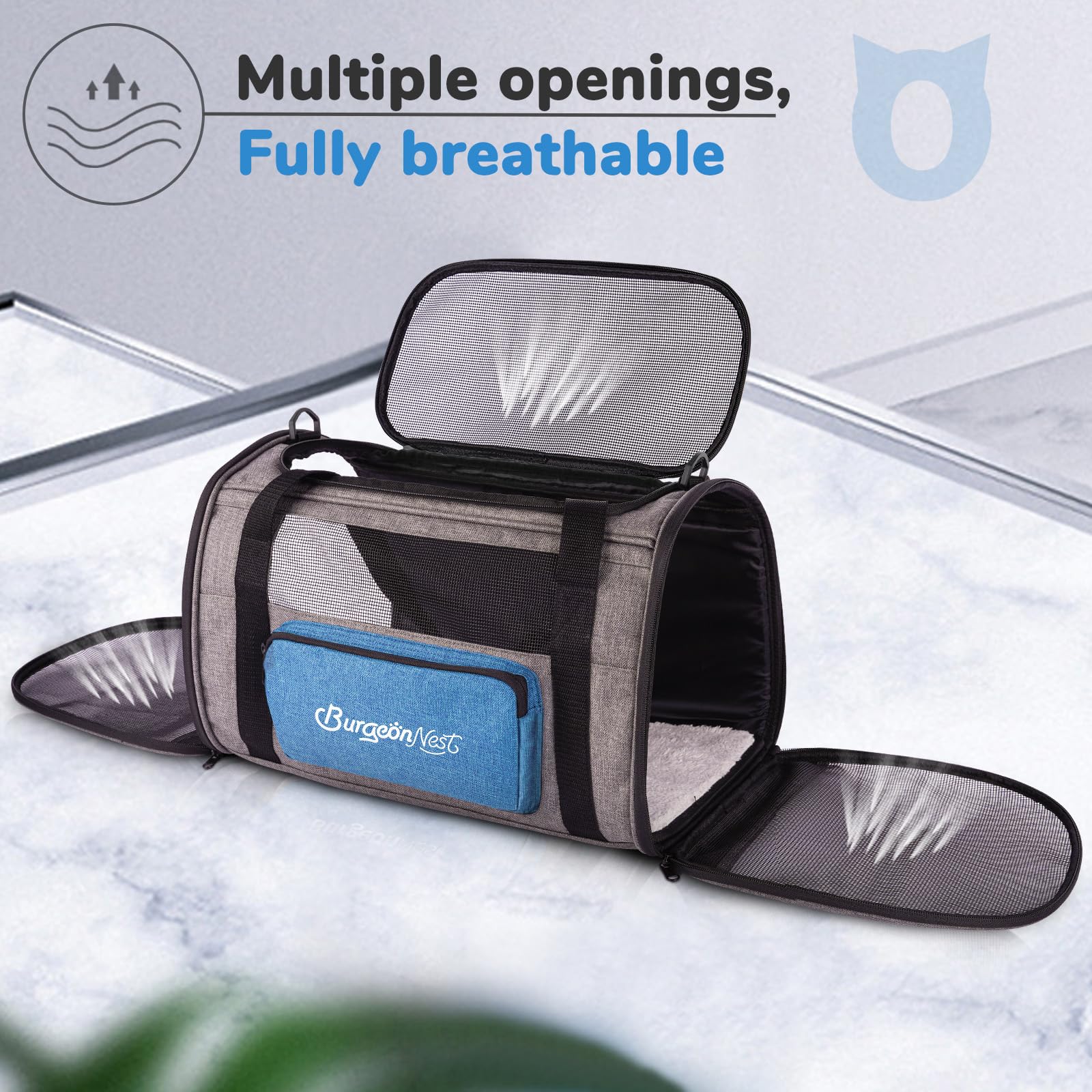 BurgeonNest Cat Carrier, Airline Approved Dog Carrier, Soft Sided Bag