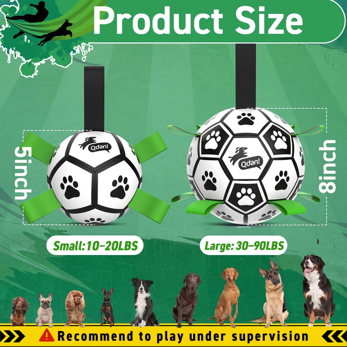 QDAN Dog Toys Balls with Bell Inside, Squeaky Dog Balls for Tug Balls