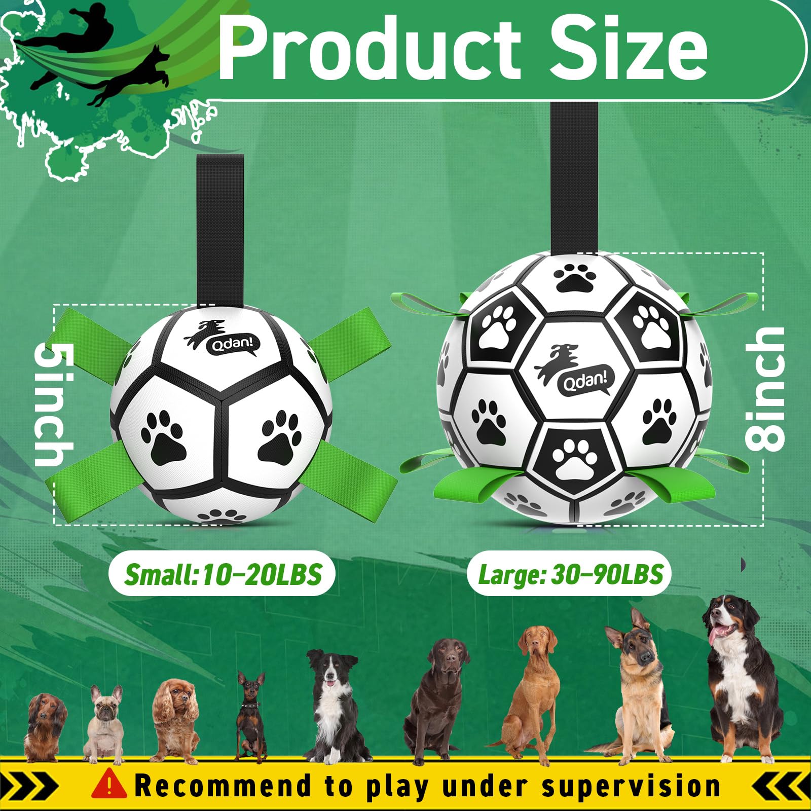 QDAN Dog Toys Balls with Bell Inside, Squeaky Dog Balls for Tug Balls