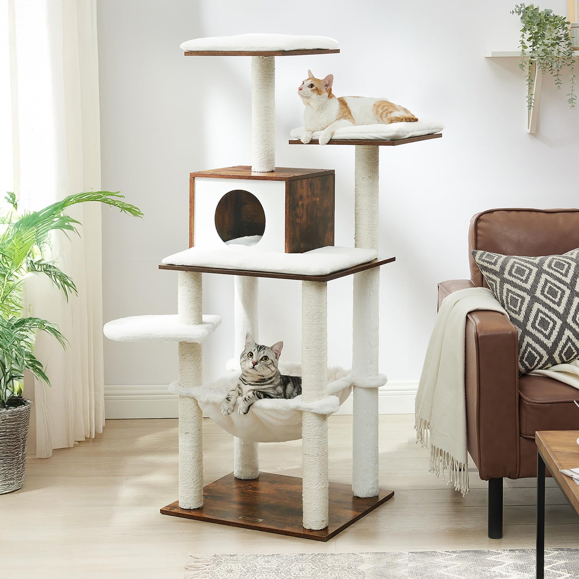Feandrea Cat Tree, 56.3-Inch Modern Cat Tower, Multi-Level Plush Condo