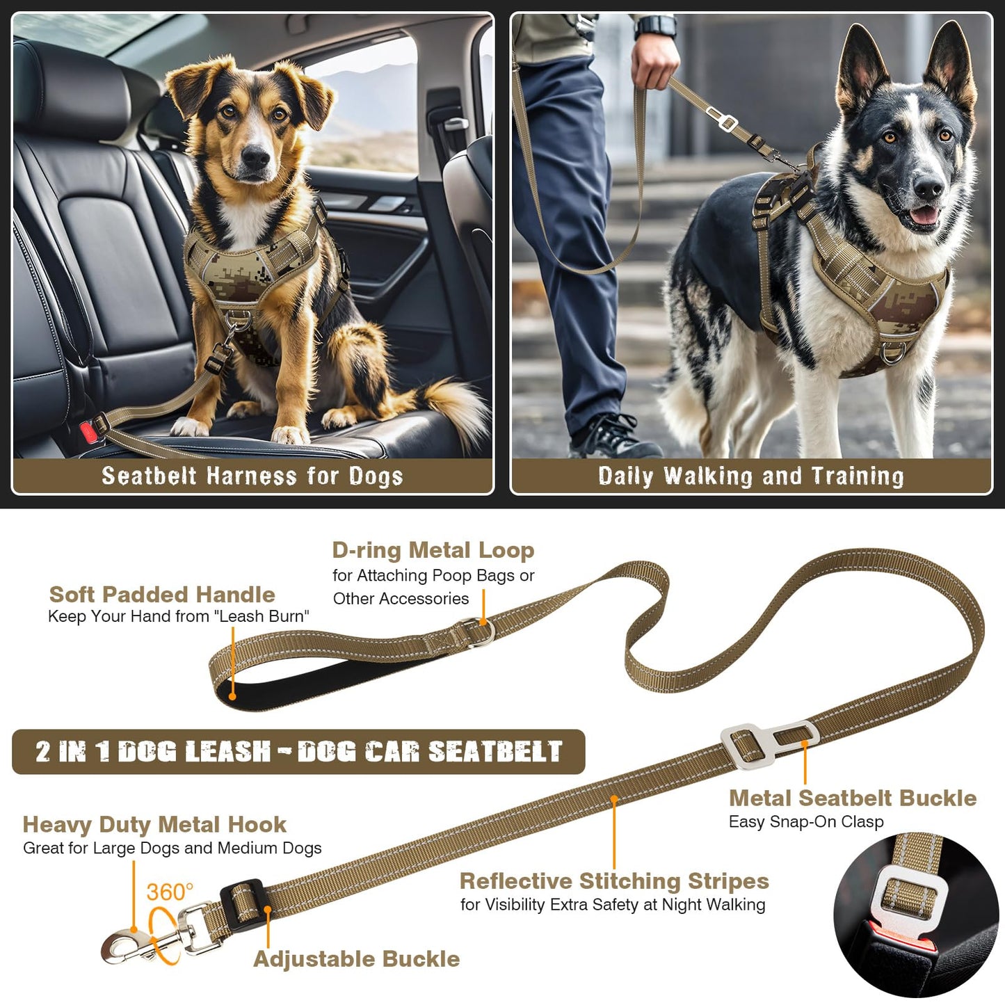MOOGROU Tactical Dog Harness and Leash Set Small Sized Dog,Heavy Set