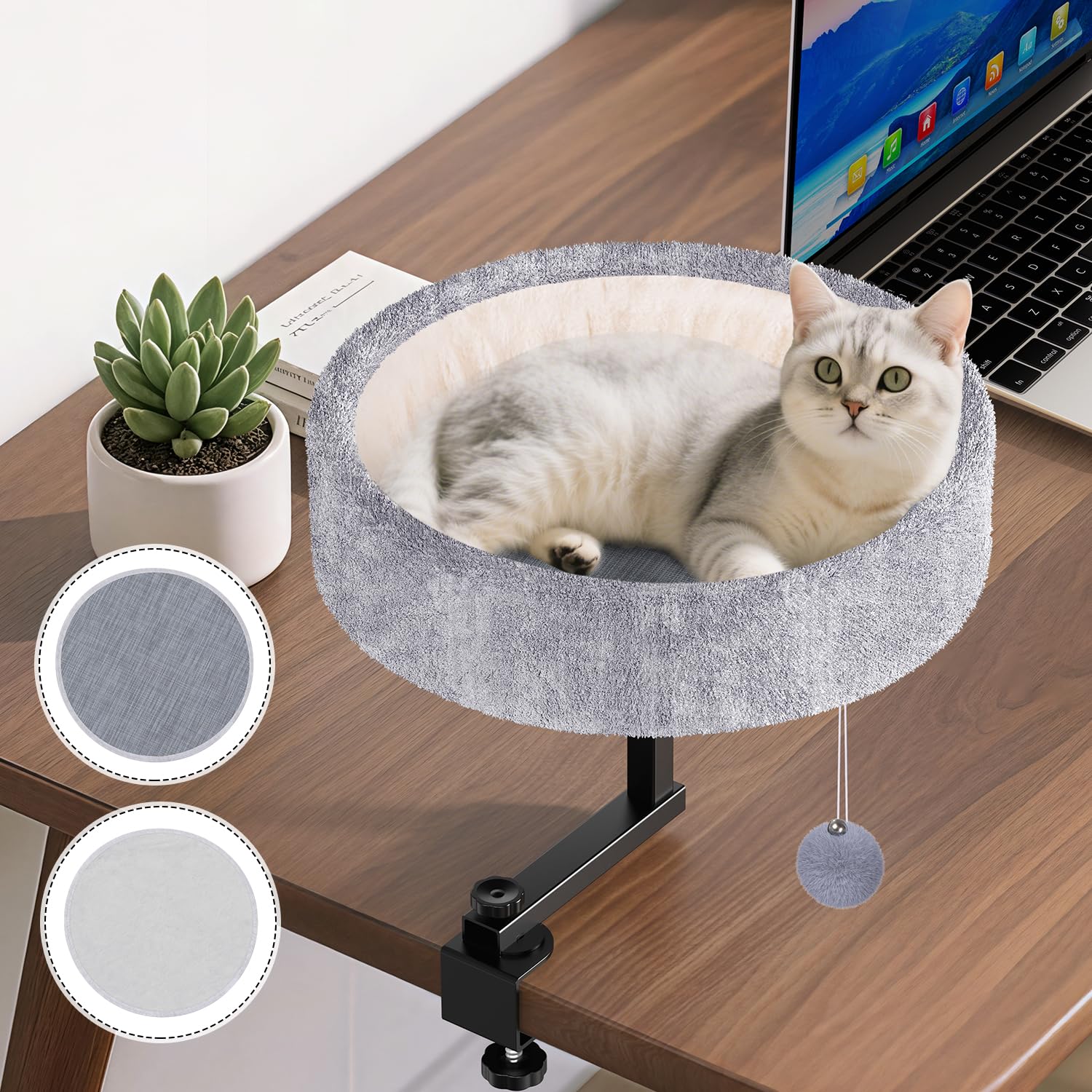 Chumajor Cat Desk Bed 360° Rotating Adjustable, Supports Soft Faux Bed