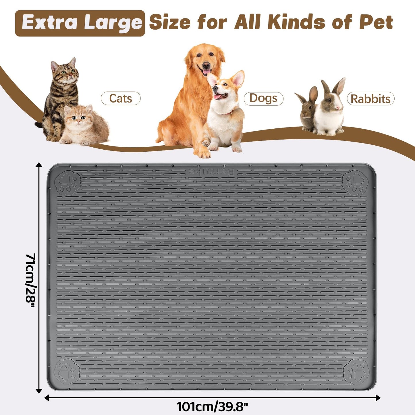 Bartuke Cat Food Mat, 40" x 28" Cat Litter Mat Extra Large Mat