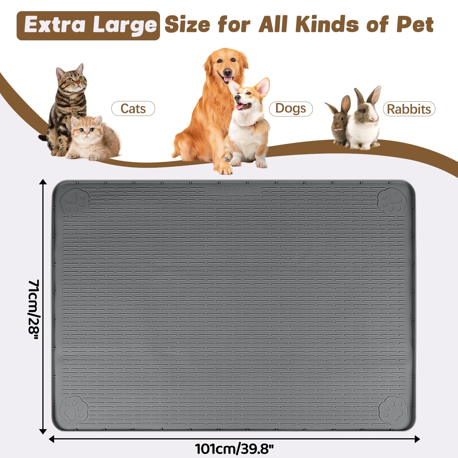 Bartuke Cat Food Mat, 40" x 28" Cat Litter Mat Extra Large Mat