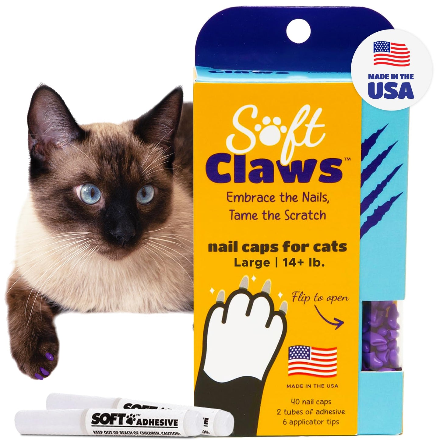 Soft Claws Nail Caps for Large Cats (40 Caps, Veterinarian-Developed
