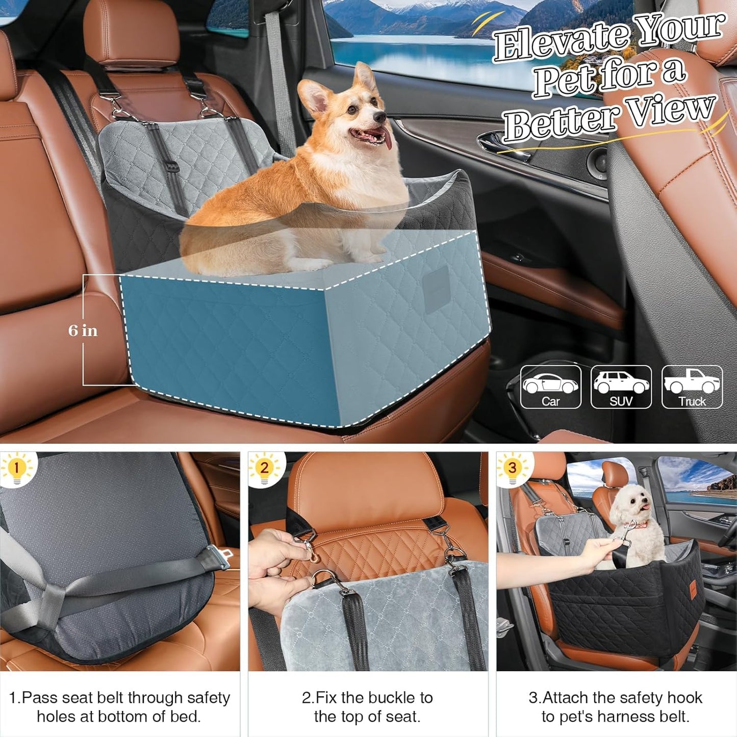 INDYBUD Dog Car Seat for Small Medium Dogs,Detachable Washable Seat