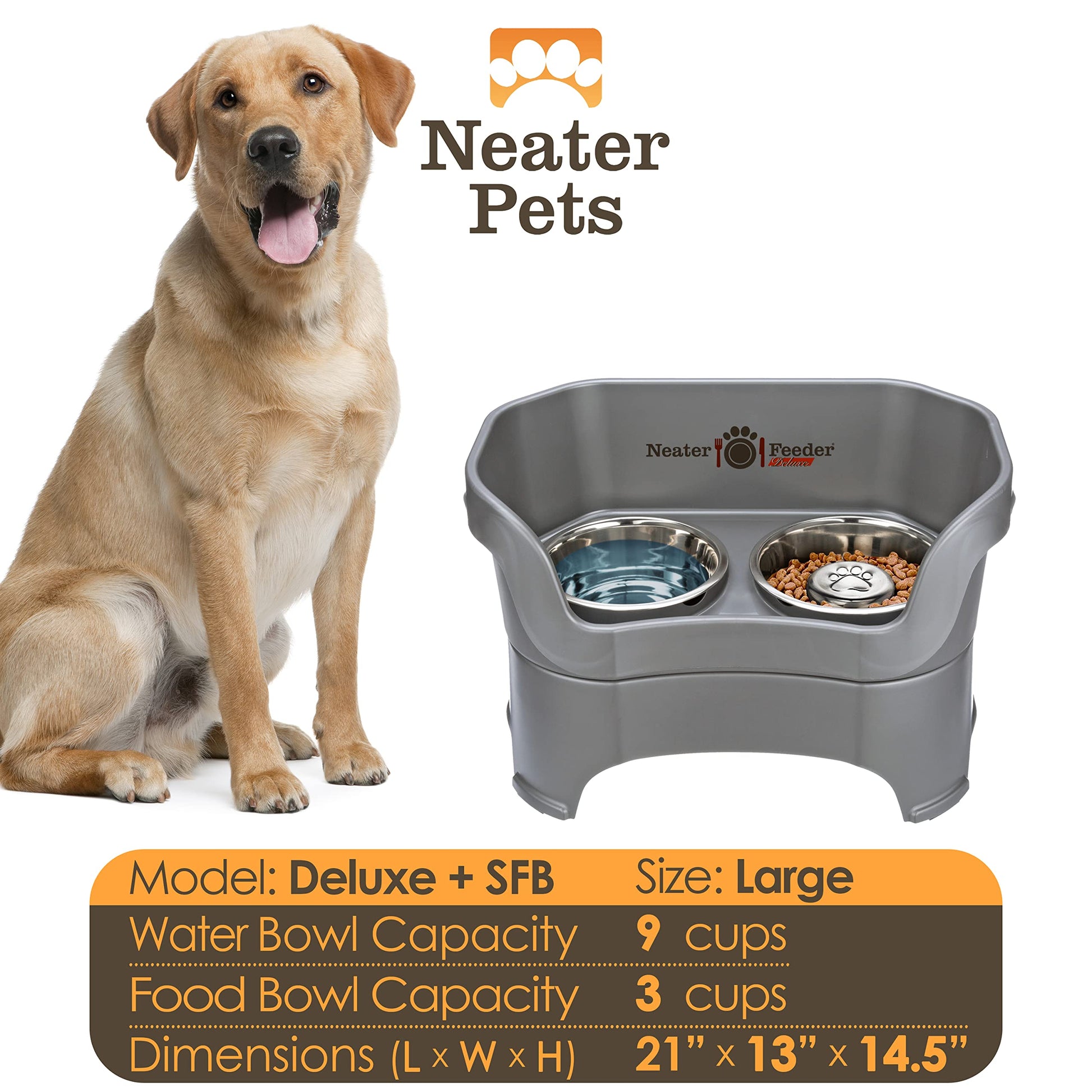 Neater Feeder Deluxe Mess Proof Dog Bowls Elevated for Large Bowl