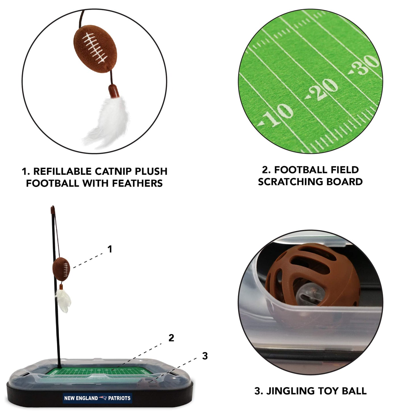 Pets First CAT BALL BELL TOY New England Patriots Football Catnip