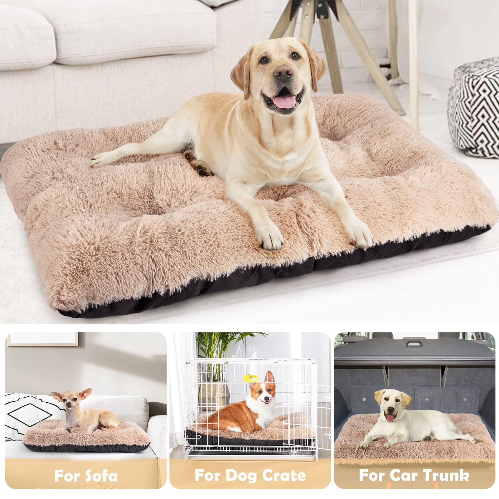 JOEJOY Large Dog Bed Crate Pad, Deluxe Plush Washable Dog Beds Bed
