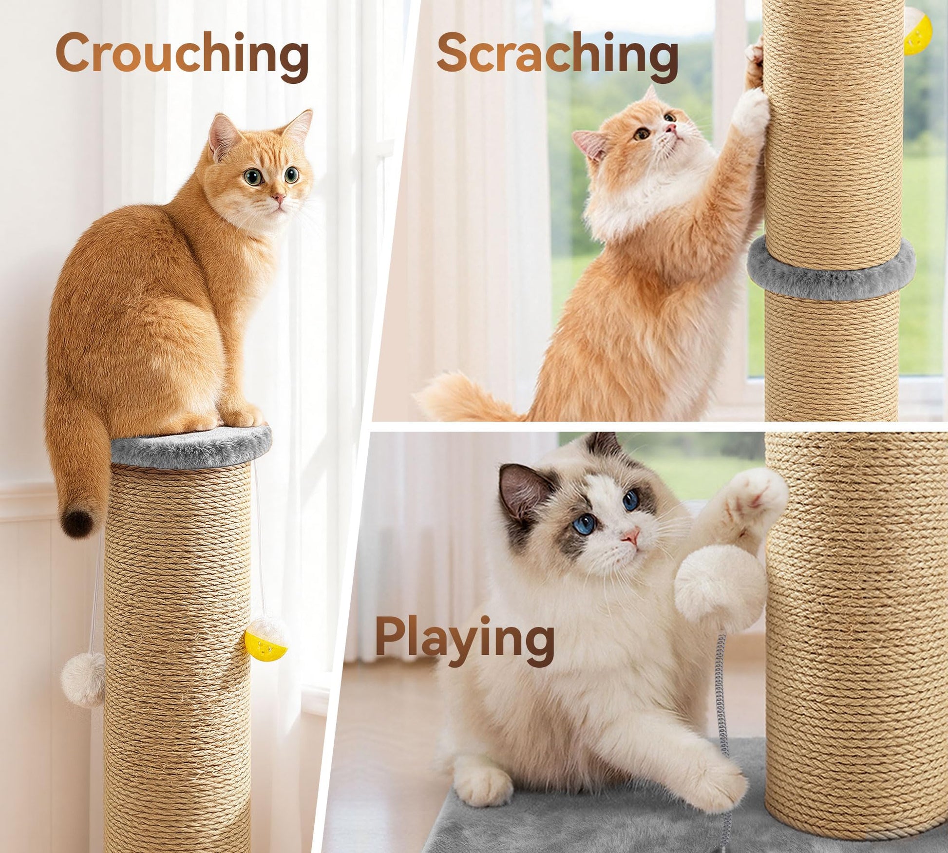 PELUOMOZ 5-Inch Thick Sisal Cat Scratching Post, 36" Tall Cat Tower