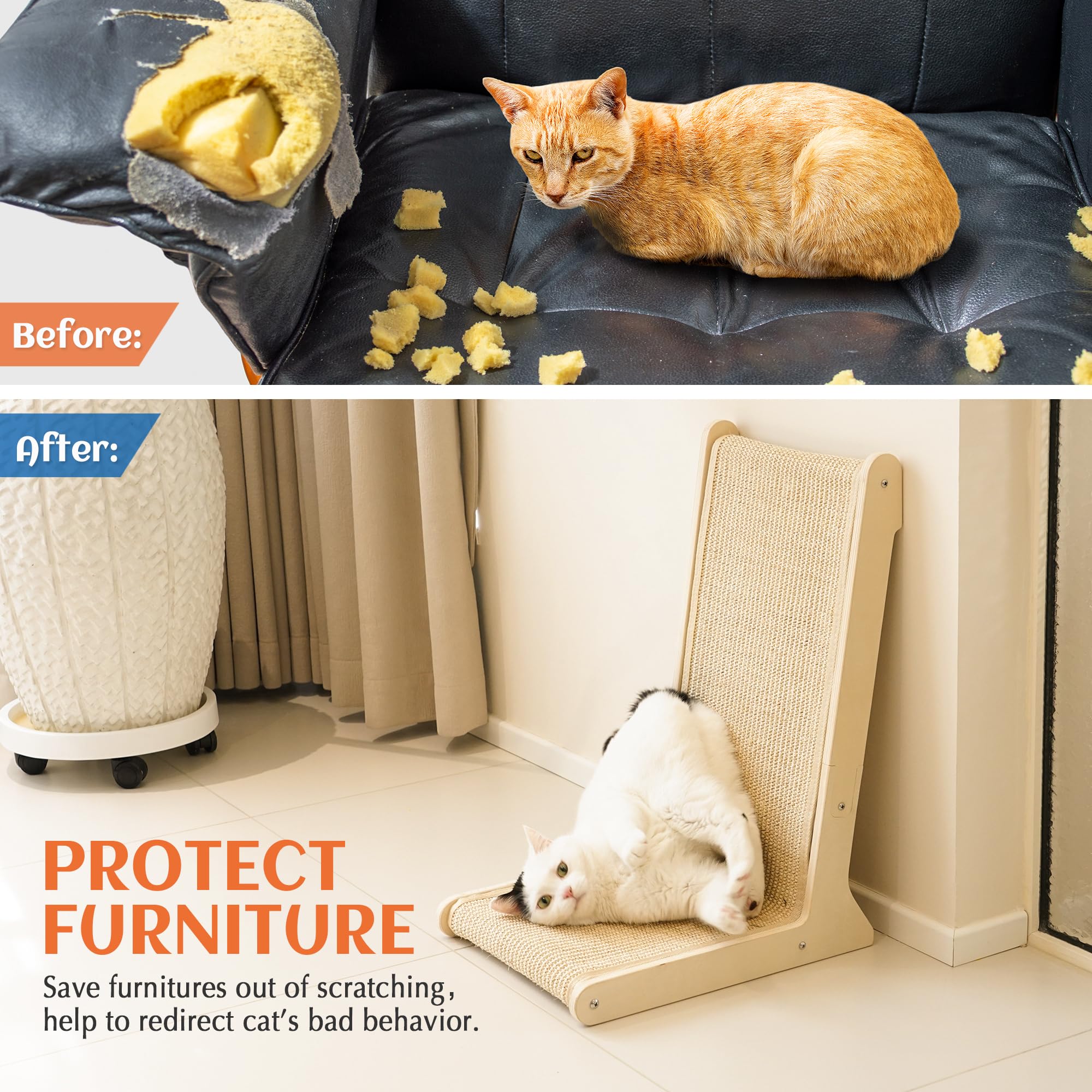 PETKARAY 105° Sisal Cat Scratcher, Sisal Scratch Pad for Indoor Pad