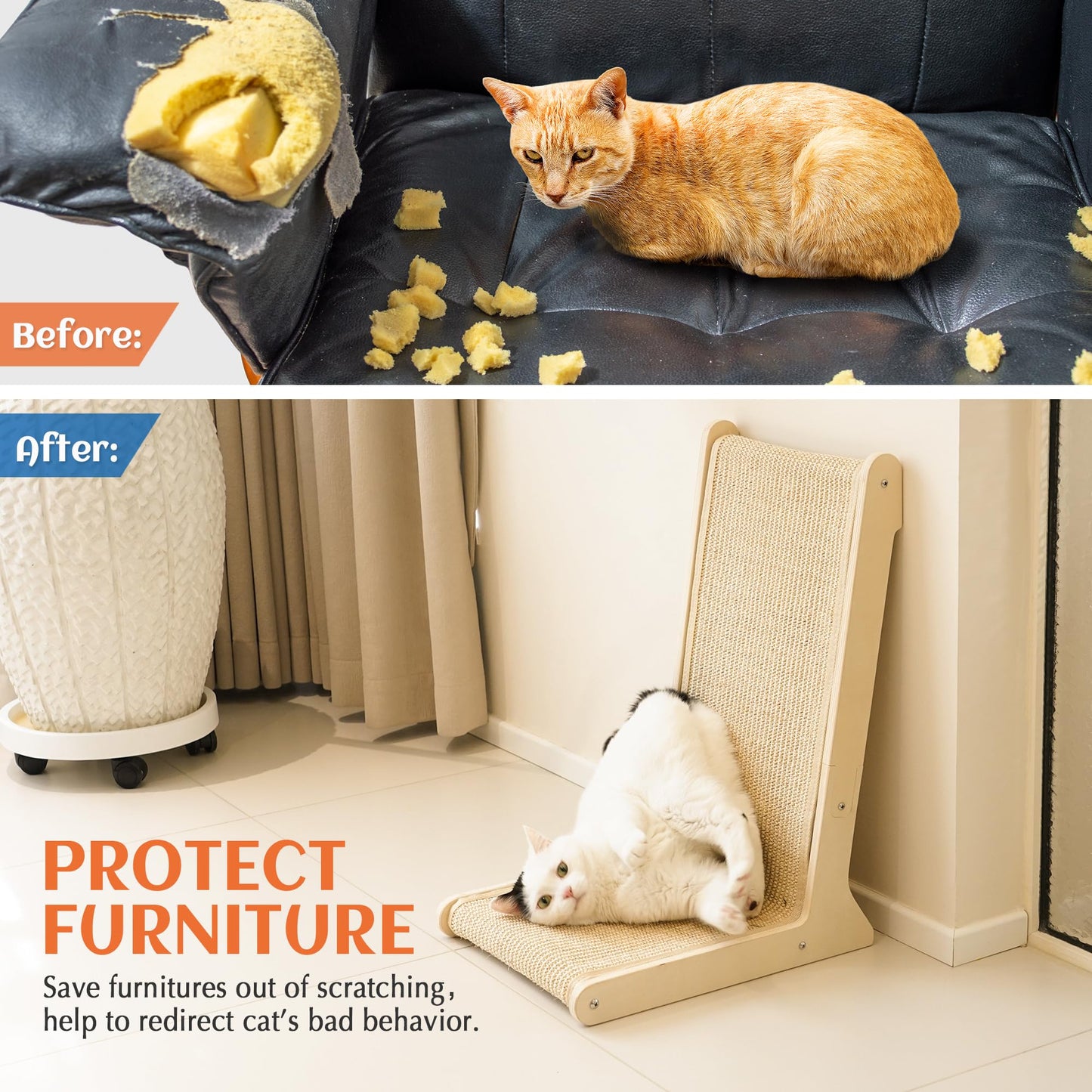 PETKARAY 105° Sisal Cat Scratcher, Sisal Scratch Pad for Indoor Pad