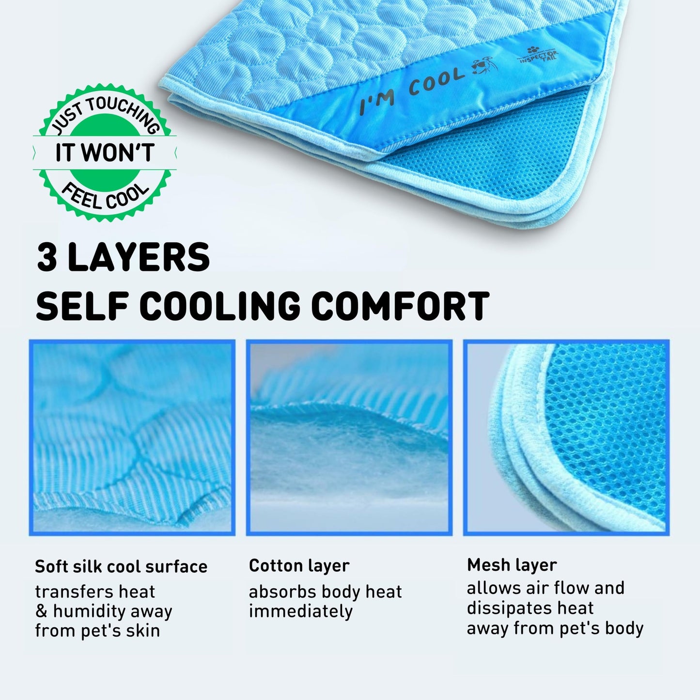 INSPECTOR TAIL Dog Cooling Mat No Freeze Needed, Self-Cooling Pad Bed