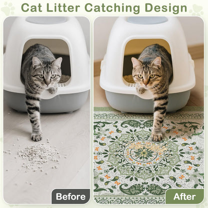 Unicorn Catcher Cat Litter Mat 40" x 30" Non-Slip Litter Box Mat