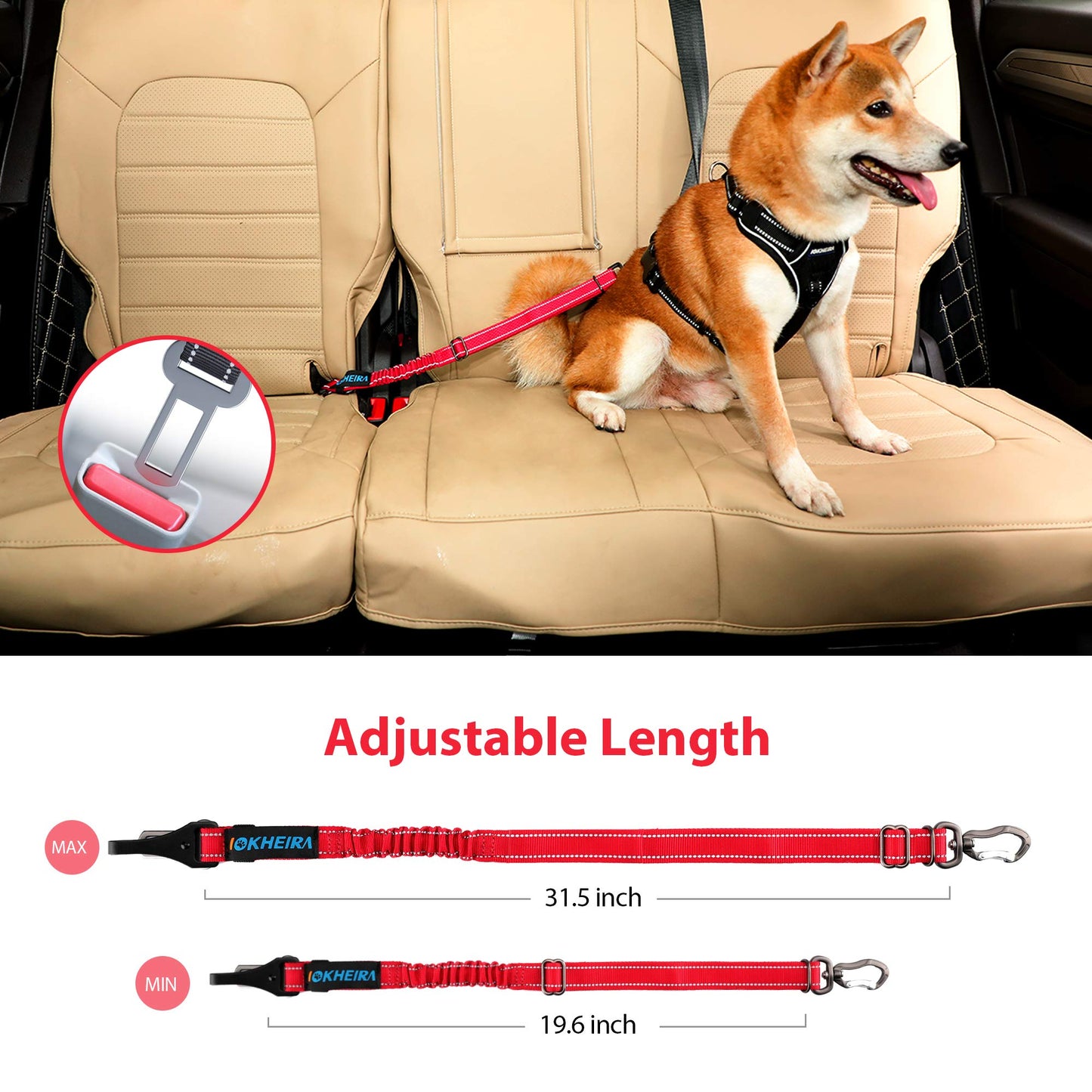 IOKHEIRA Dog Seatbelt, Updated Dog Seat Belt, Reflective Bungee Seat