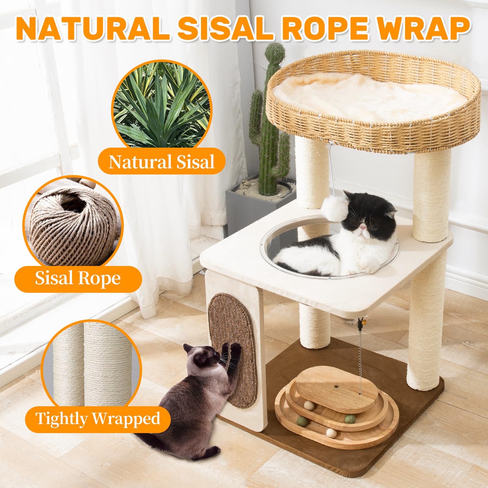 Modern Cat Tree for Indoor Cats with Sisal Rope Scratching Posts Toy