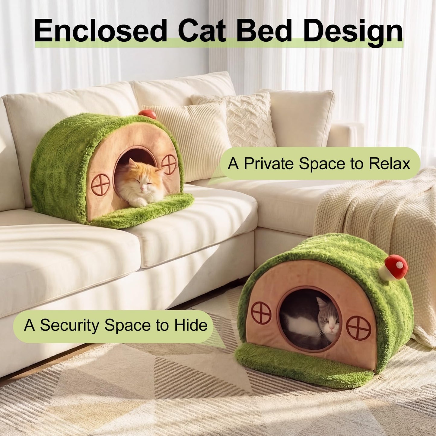 Mellownido Cat House for Indoor Cats Cute Cat Bed Cave, Tree Hole Bed
