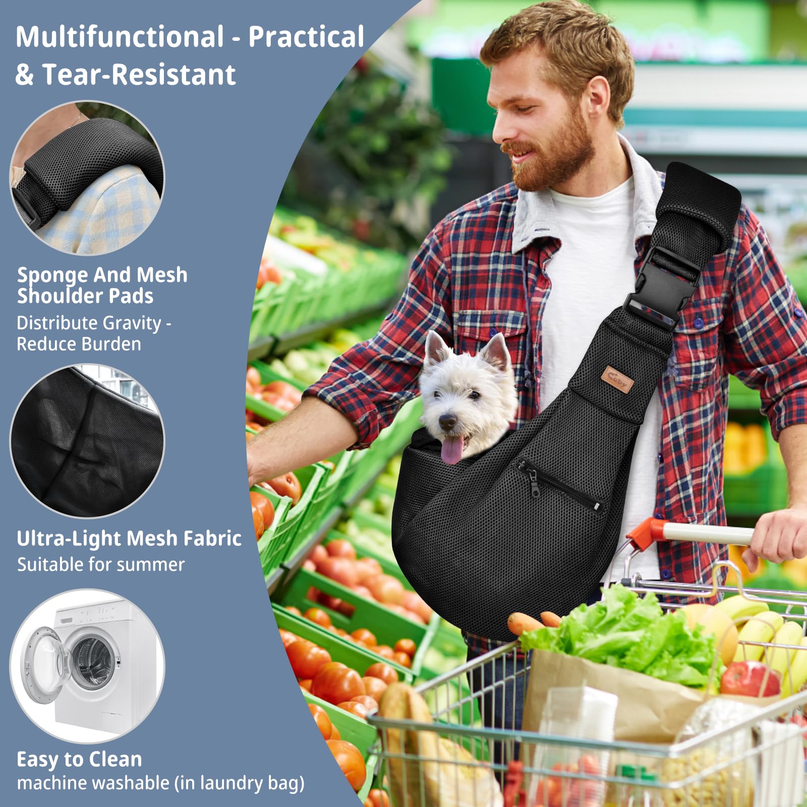 CUBY Dog and Cat Sling Carrier Adjustable Breathable Mesh Tote
