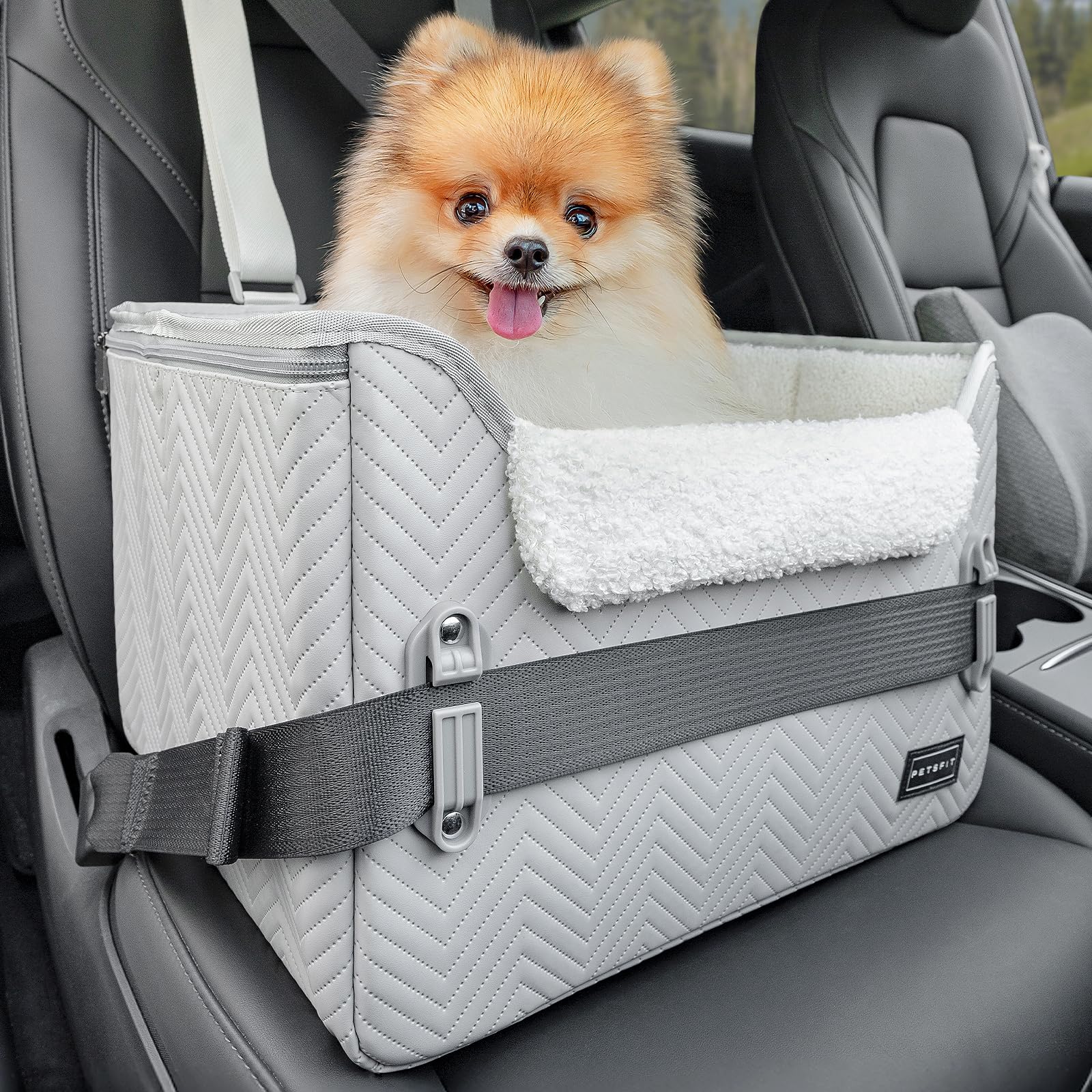 PETSFIT Dog Booster Car Seat, Waterproof PU Leather Dog Car Seats Seat