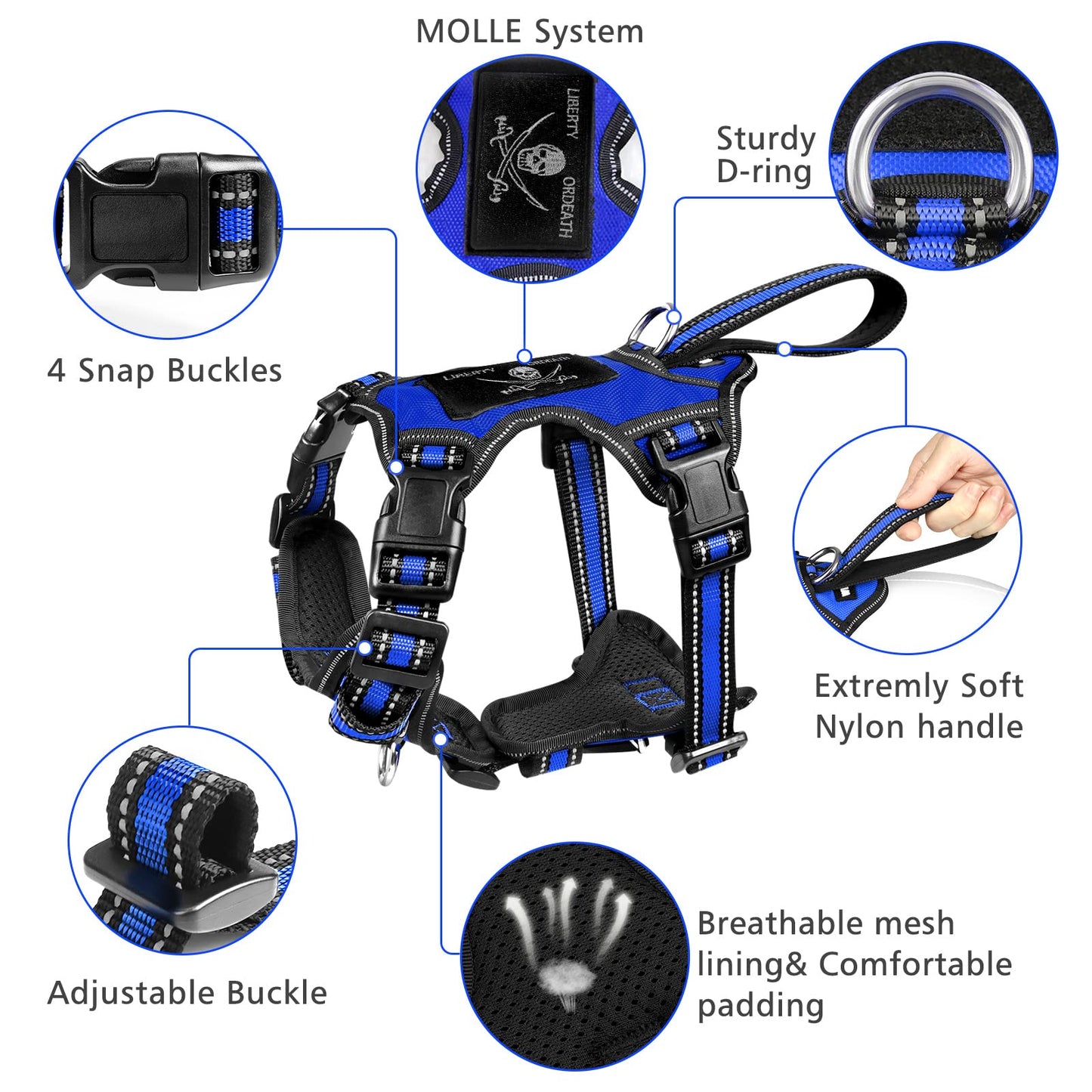 WINSEE Reflective Dog Harness, Collar Leash Set, No Pull Collar