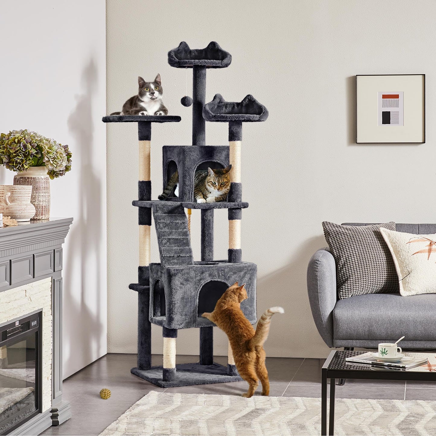 Yaheetech 72-inch Cat Tree, Multi-Level Cat Tower with 2 Condos 6 Ball