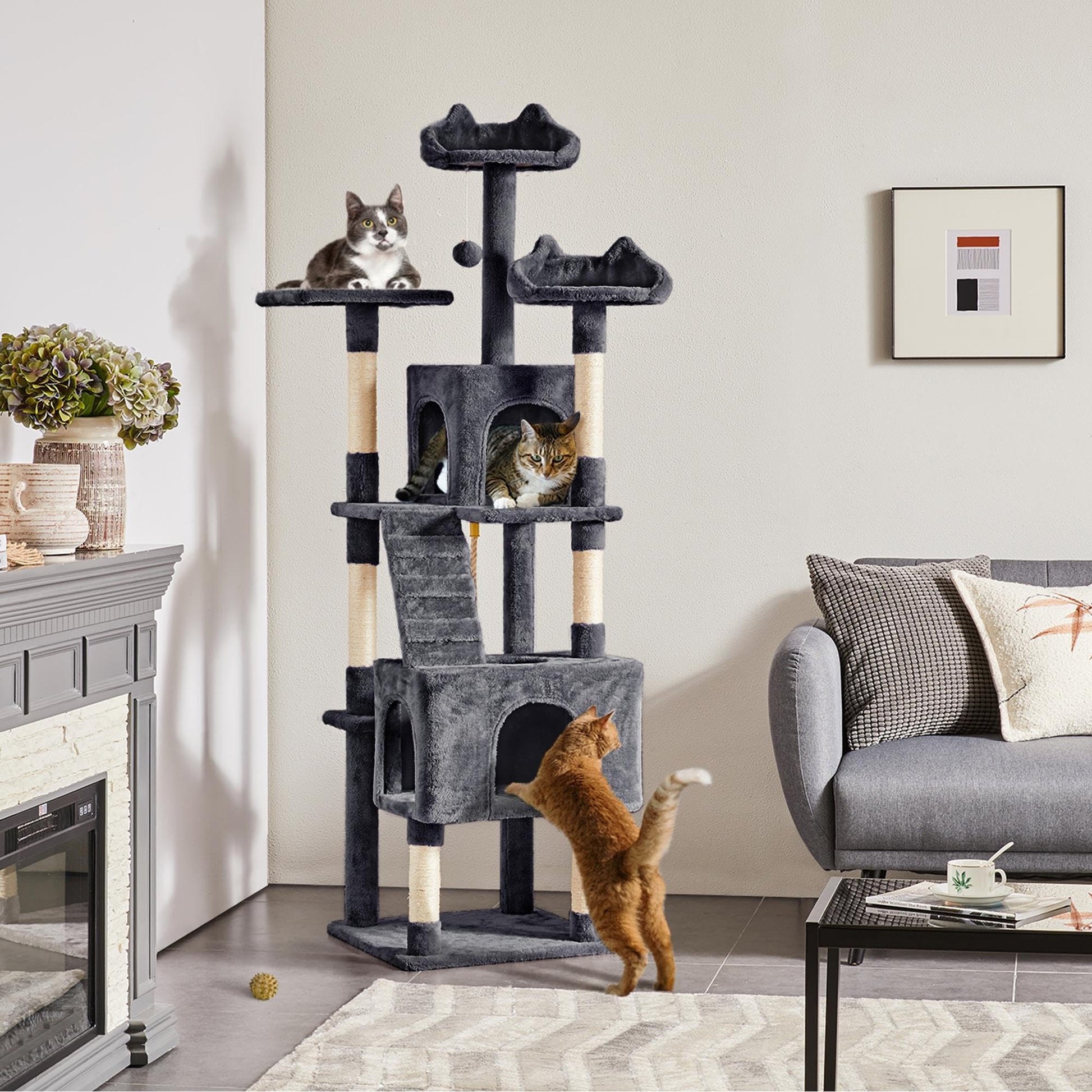 Yaheetech 72-inch Cat Tree, Multi-Level Cat Tower with 2 Condos 6 Ball