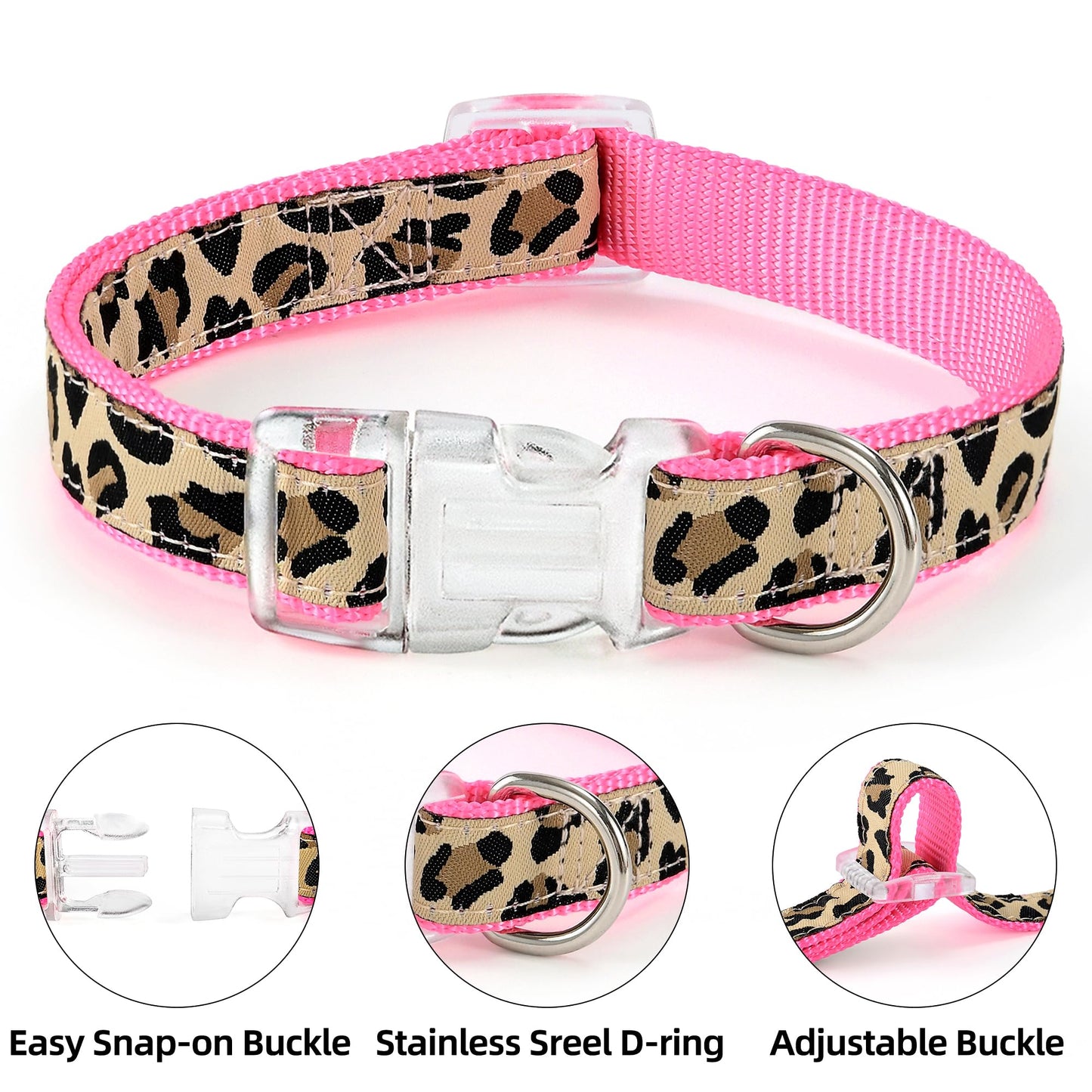 Mile High Life Leopard Dog Harness Collar Leash Set, Adjustable Collar