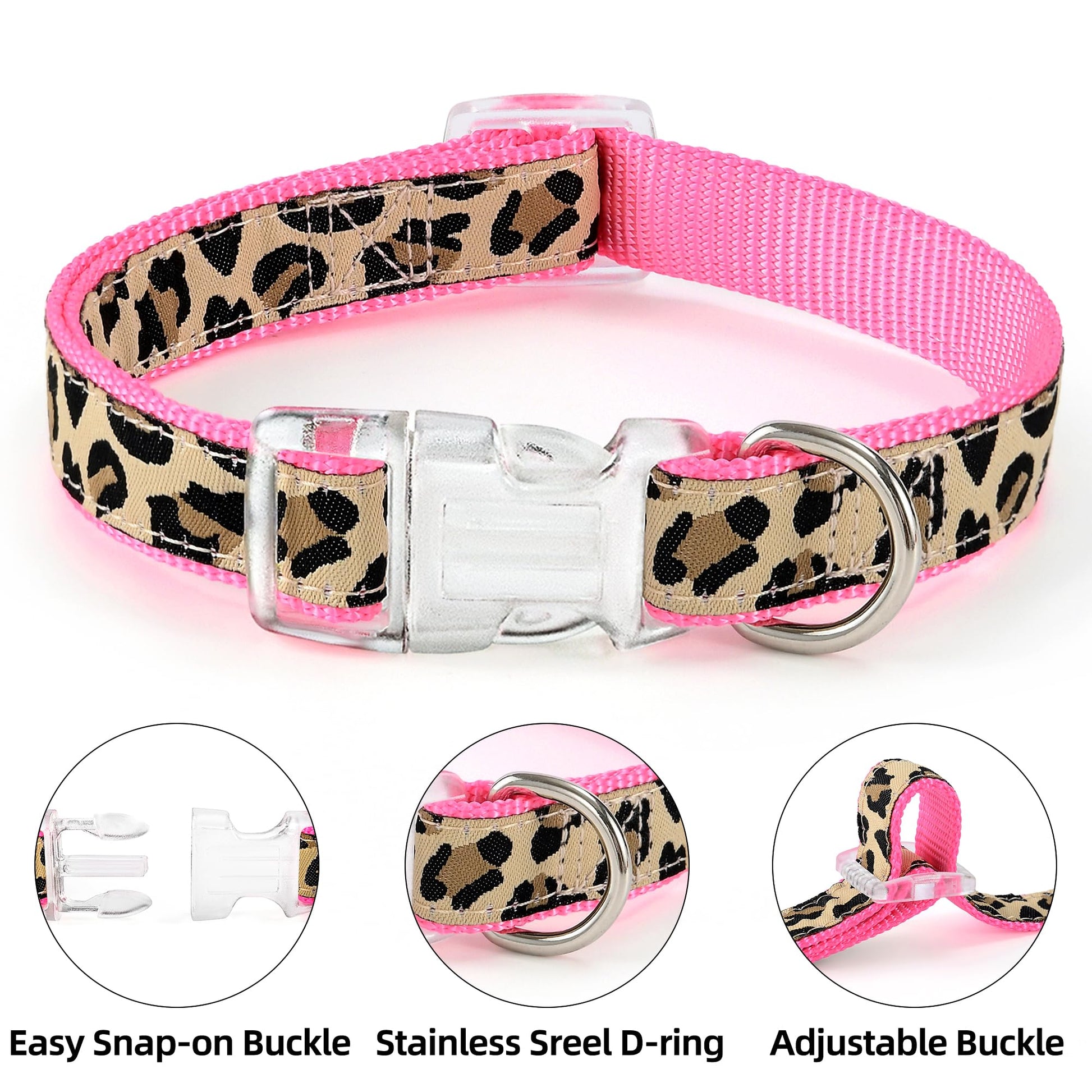 Mile High Life Leopard Dog Harness Collar Leash Set, Adjustable Collar