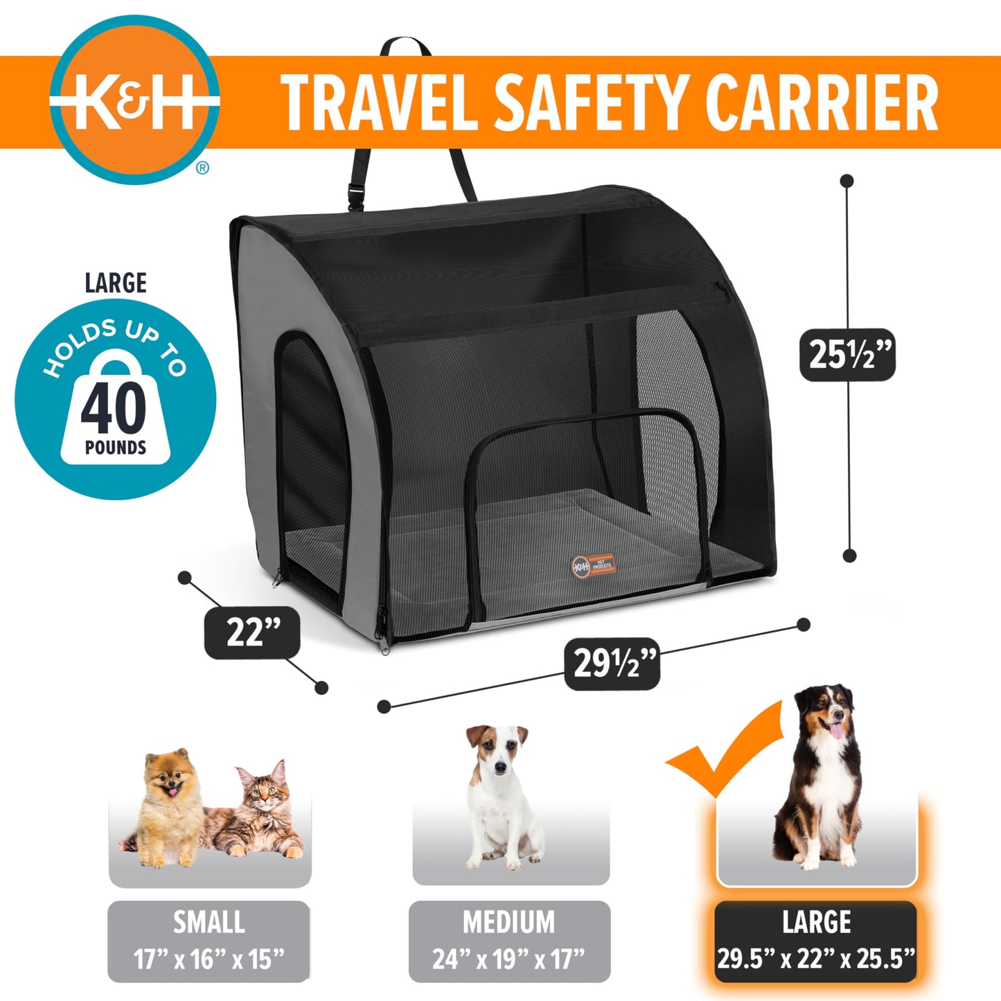 K&H Pet Products Enclosed Large Dog Car Seat, Travel Safety Carrier