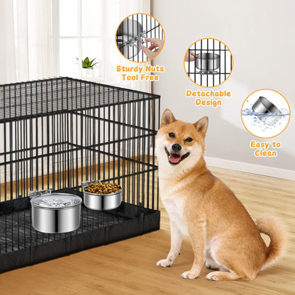 Stainless Steel Dog Bowls, ShineMe No Spill Dog Crate Water and Feeder