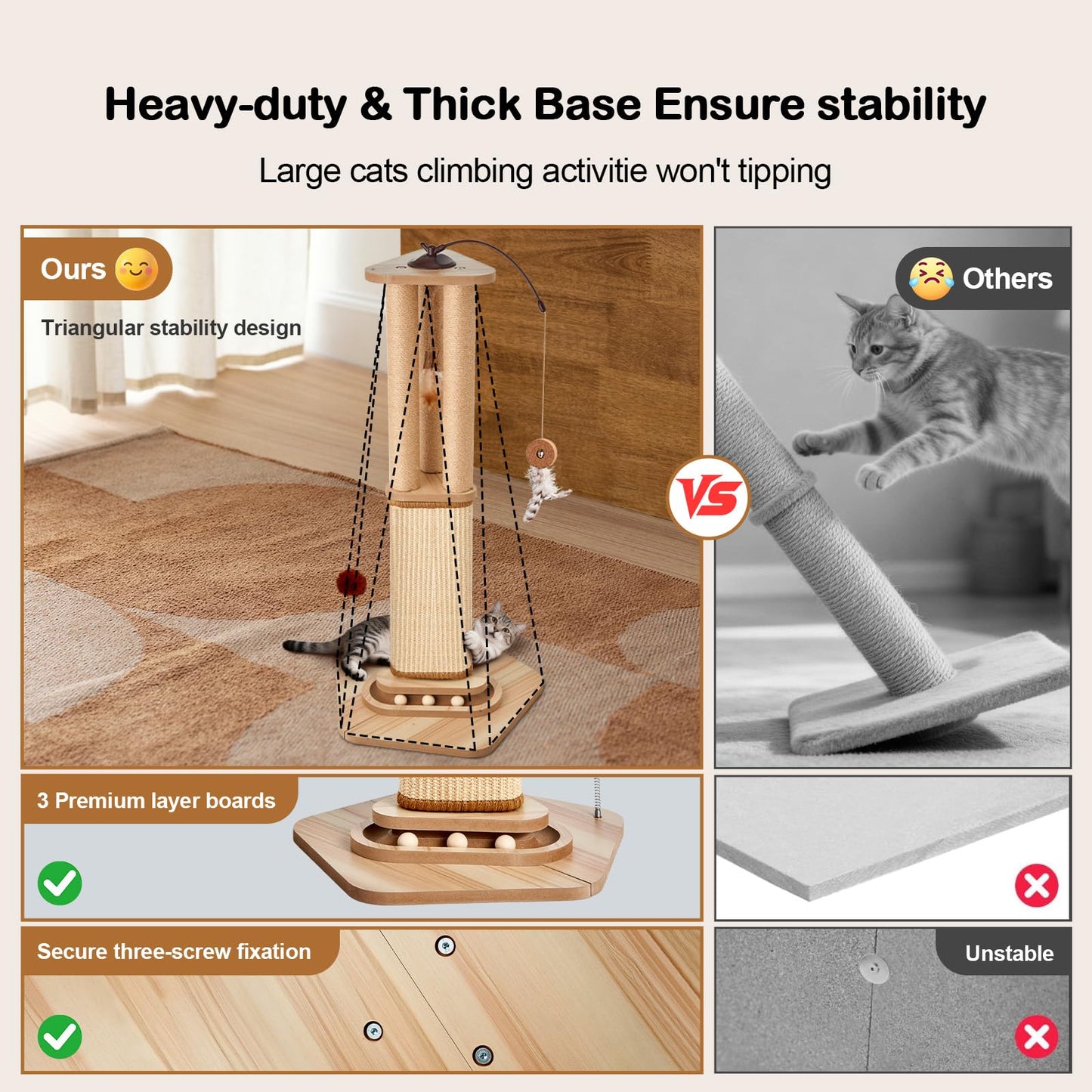 Tall Cat Scratching Post for Large Cats, Heavy Duty Natural Sisal Ball