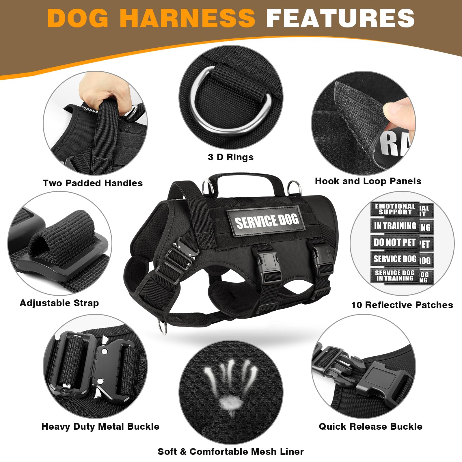 WINSEE Service Dog Vest Harness for Large Dog, Tactical Harness