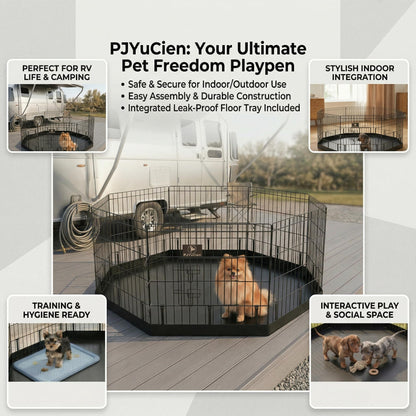 PJYuCien Dog Playpen with Bottom Pad Metal Foldable Exercise Kennel