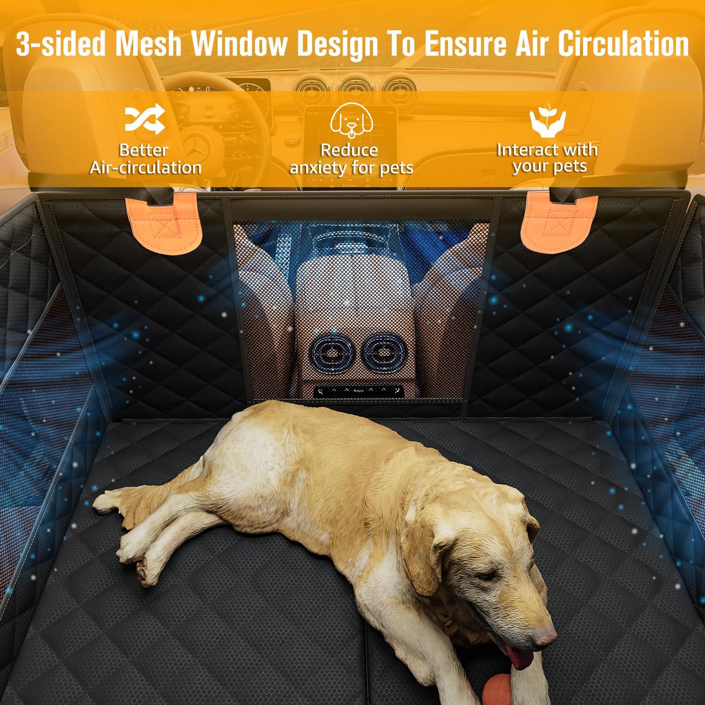 PETICON Large Dog Car Seat, Back Seat Extender for Dogs with 3 Seat