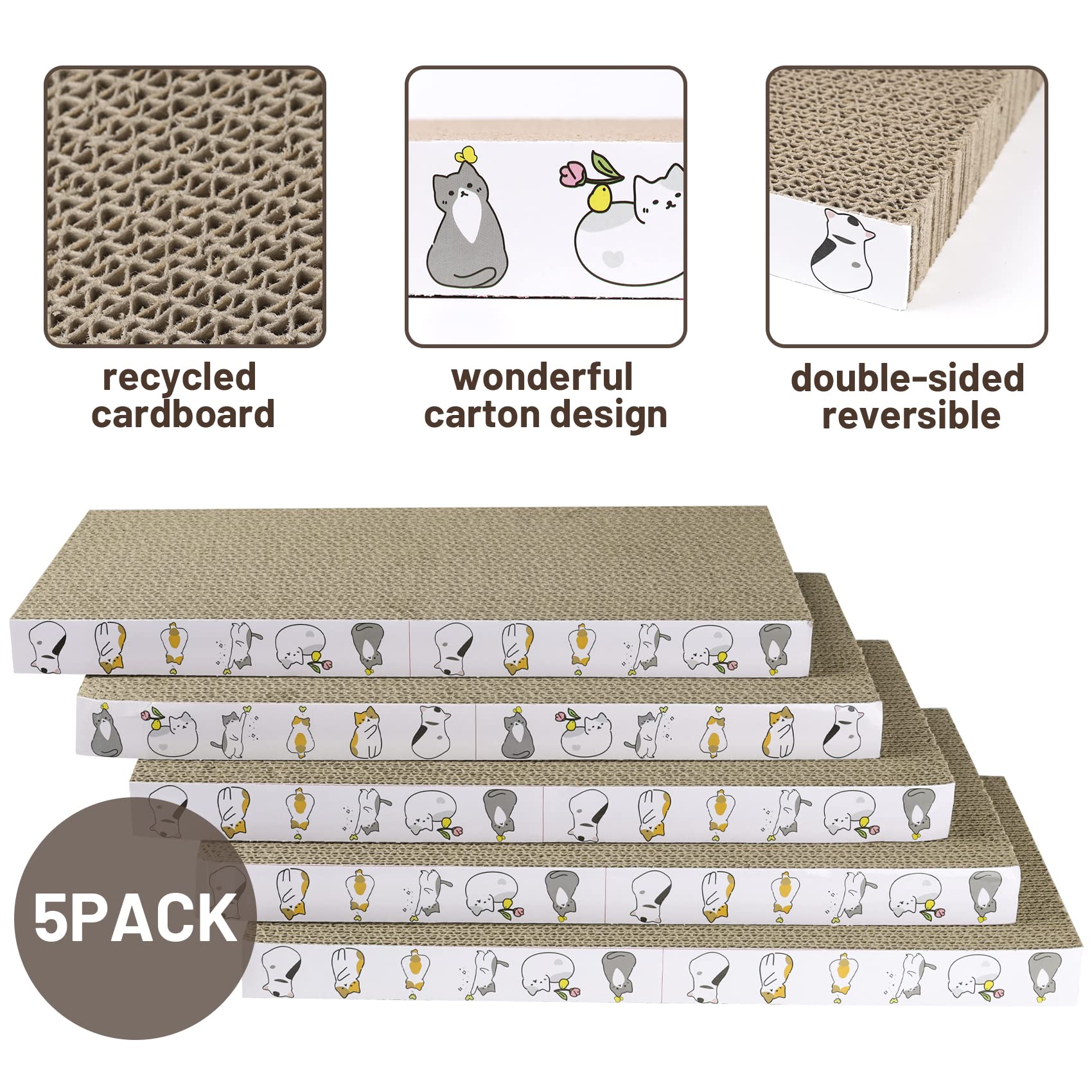 PatiencET Cat Scratcher Cardboard 5 PCS Cat Scratch Pad Reversible Pad