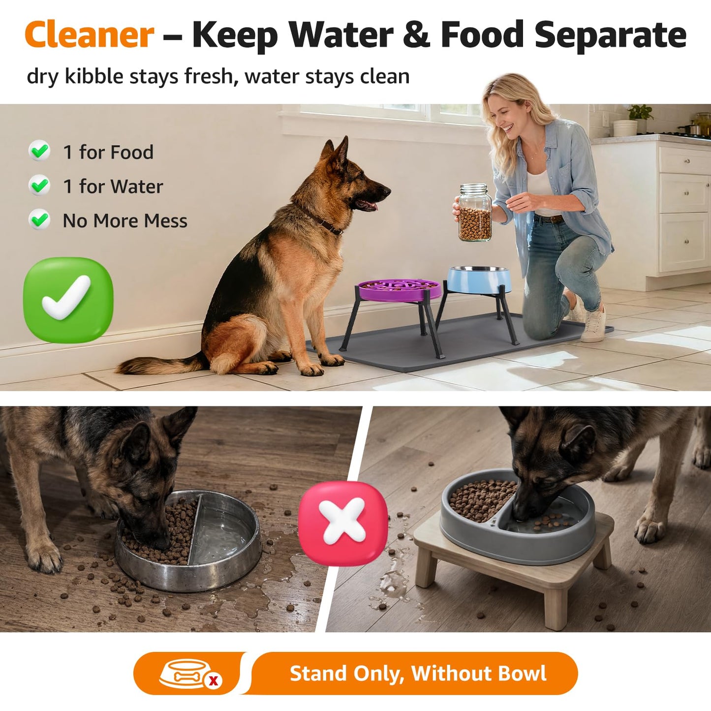 LOOBANI Elevated Dog Bowl Stand: Adjustable Width Anti-Slip Bowl