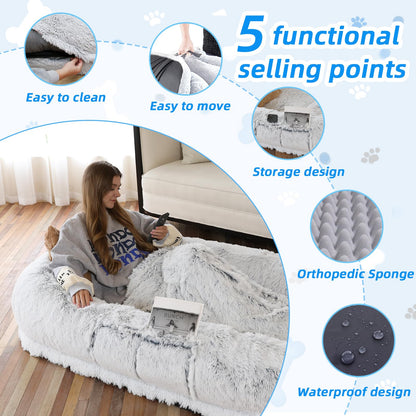 WROS Human Dog Bed x45"x12" Fits You Pets, Washable Faux Fur Bed