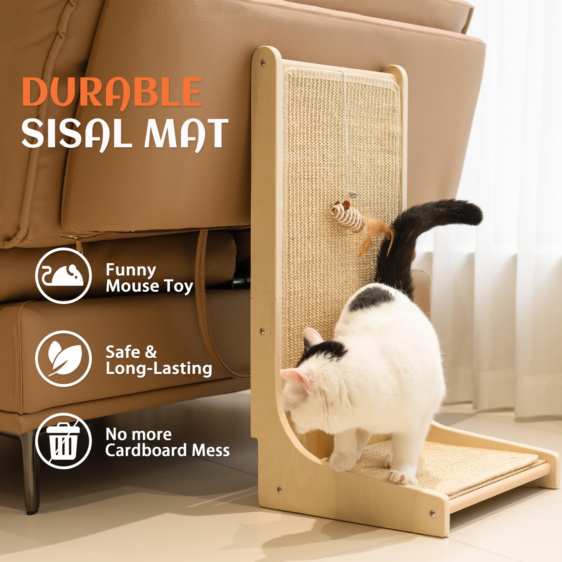PETKARAY Sisal Cat Scratcher, Upright Cat Scratch Pad Wall Mounted Pad