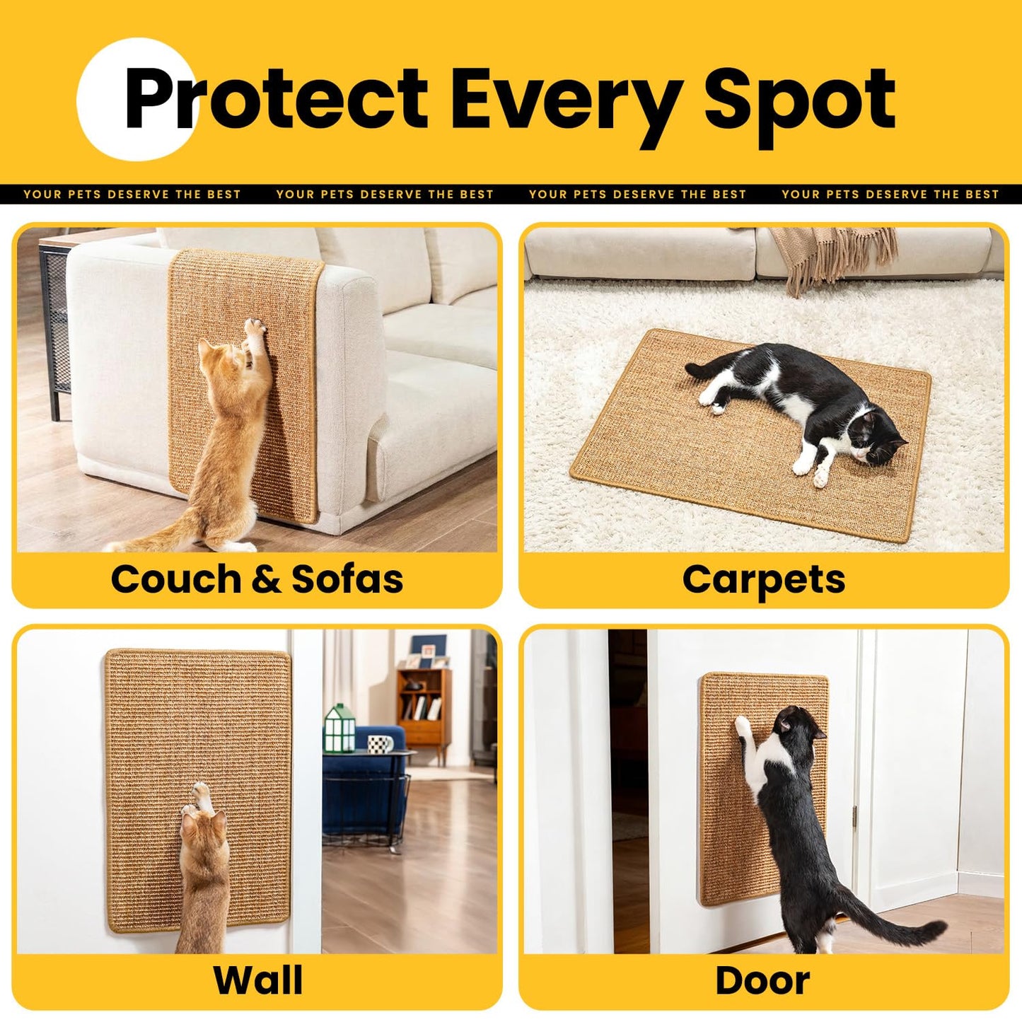 Cat Scratcher Mat,Sisal Cat Scratch Pad with Hook&Loop Tape,Wall Pad