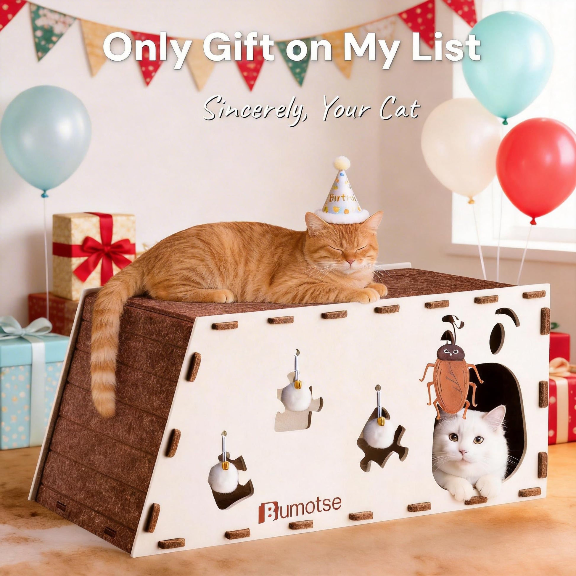 BUMOTSE Felt Cat Cave House for Indoor Cats with Catnip Toy