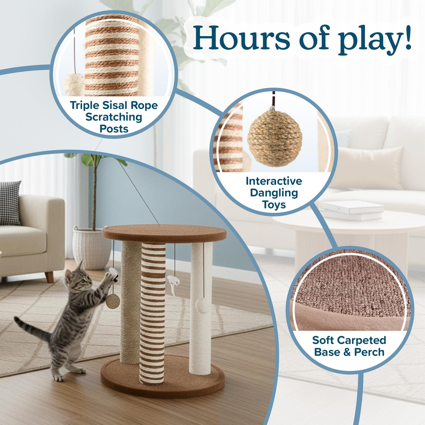 Cat Scratching Post 3 Scratcher Posts with Carpeted Base Play Posts