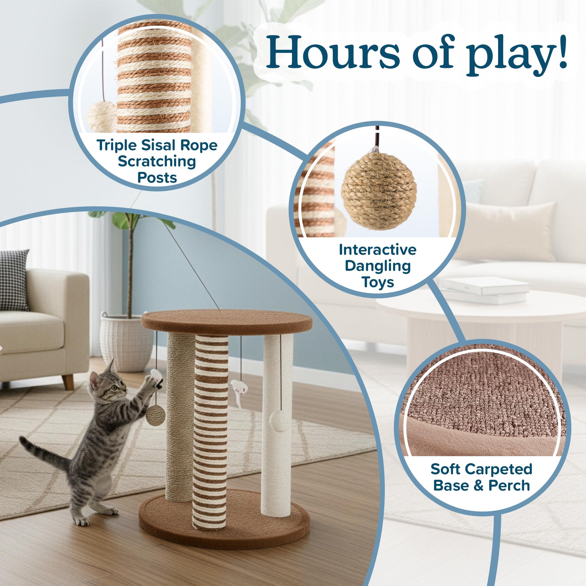 Cat Scratching Post 3 Scratcher Posts with Carpeted Base Play Posts